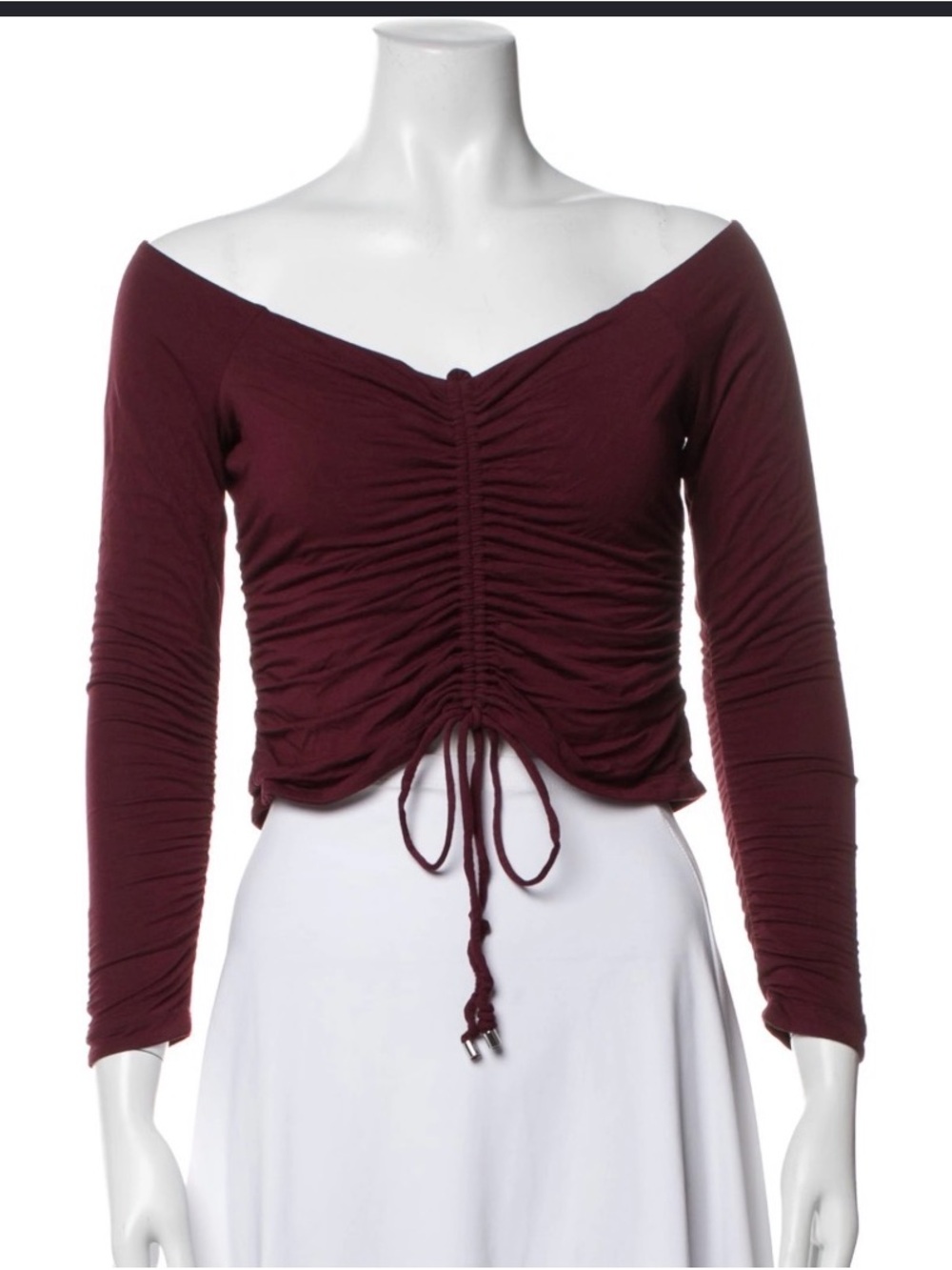 Jonathan Simkhai Ruched Off-Shoulder Long Sleeve Top - Burgundy